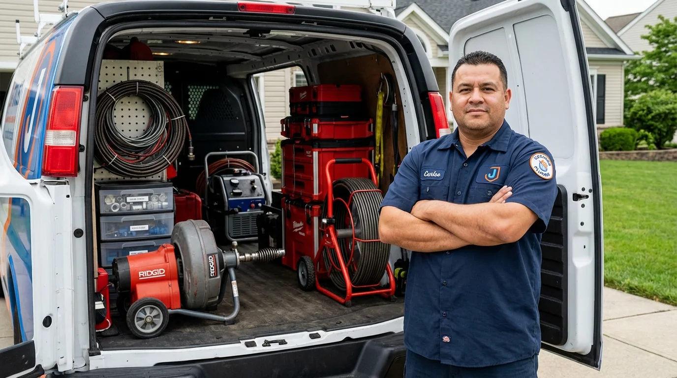 Professional drain cleaning equipment and Johns Plumbing LLC plumber in Burgettstown