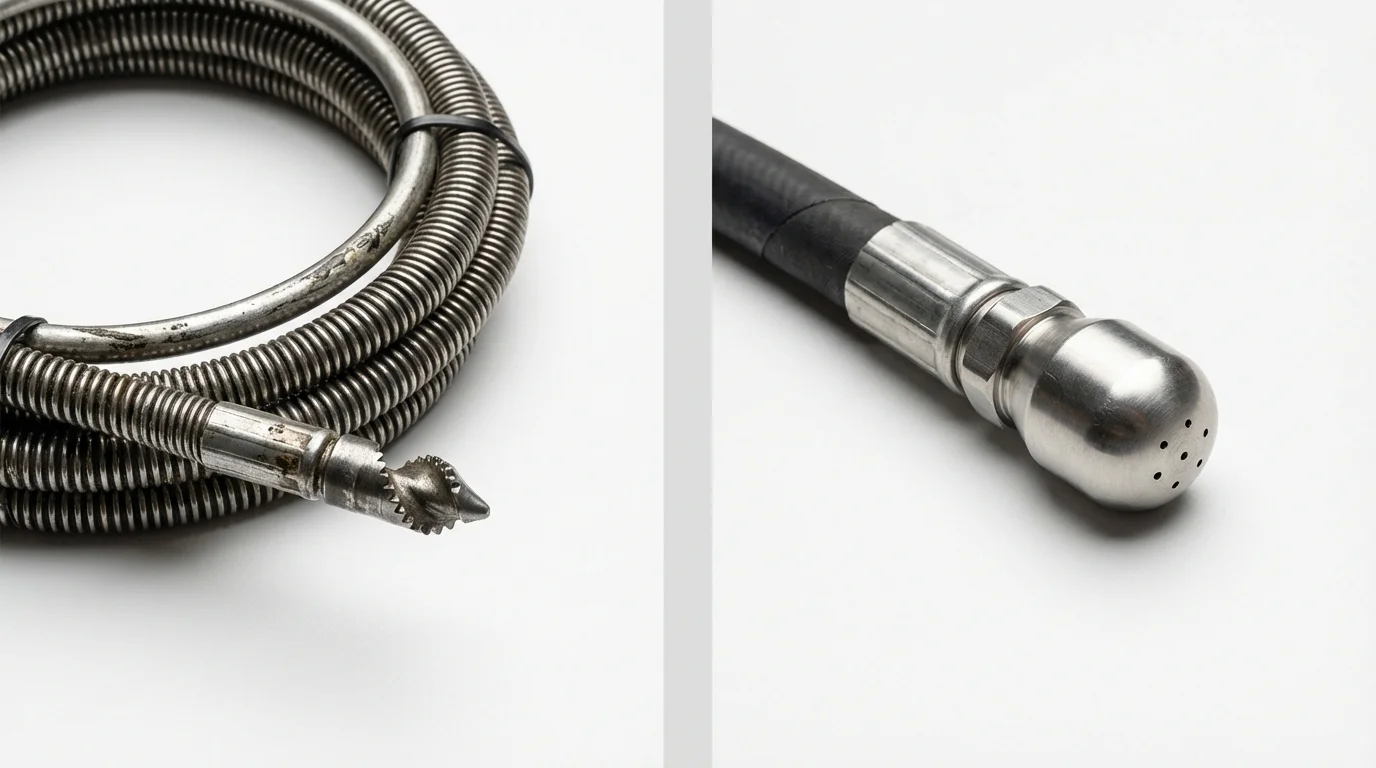Drain snake cable and hydro jetting nozzle used for drain cleaning in Burgettstown, PA