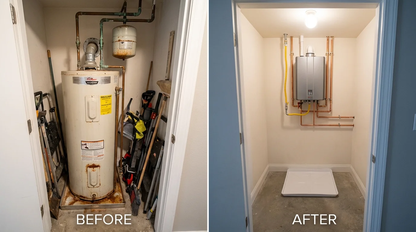 Tank water heater versus wall-mounted tankless unit comparison for Burgettstown, PA homeowners