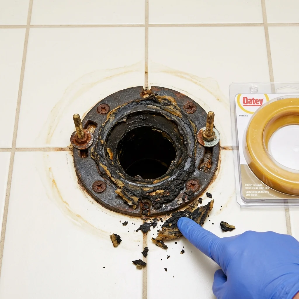 Failed wax ring showing water seepage at the base of a toilet in a Burgettstown, PA home